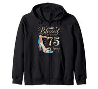 Blessed by God for 75 Years Old 75th Birthday Party Queens Zip Hoodie