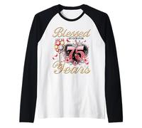 Blessed by God for 75 Years Old Women 75th Birthday Queen Raglan Baseball Tee