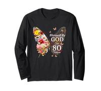 Blessed by God for 80 Years Butterfly Flower 80th Birthday Long Sleeve T-Shirt
