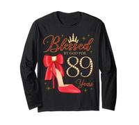 Blessed by God for 89 Years Old 89th Birthday Party Queen Long Sleeve T-Shirt