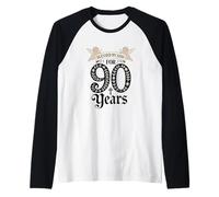 Blessed by God for 90 Years Religious Themed 90th Birthday Raglan Baseball Tee