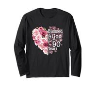 Blessed by God for 90 Years Rose Flower Heart 90th Birthday Long Sleeve T-Shirt