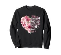 Blessed By God For 90 Years Rose Flower Heart 90th Birthday Sweatshirt