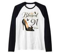 Blessed by God for 91 Years Old 91st Birthday Raglan Baseball Tee