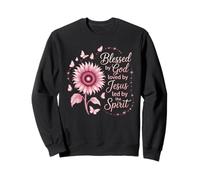 Blessed by God Jesus Spirit Pink Sunflower Butterfly Sweatshirt