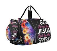 Blessed by God Loved by Butterfly Kids Duffel Bag with Shoes Compartment Lightweight Kids Overnight Duffel Bag for Travel, Sports, Fitness & Workout