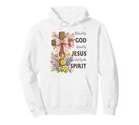 Blessed By God Loved By Jesus Beautiful Spring Floral Cross Pullover Hoodie