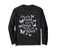 Blessed By God Loved By Jesus Butterfly Religious Christian Long Sleeve T-Shirt