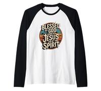 Blessed by God Loved by Jesus Led by Spirit Christian Faith Raglan Baseball Tee