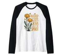 Blessed by God Loved by Jesus Led by Spirit Christian Faith Raglan Baseball Tee