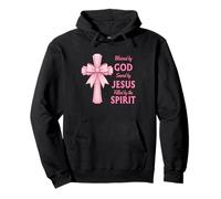 Blessed By God Saved By Jesus Pink Bow Cross Christian Bible Pullover Hoodie