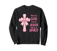 Blessed By God Saved By Jesus Pink Bow Cross Christian Bible Sweatshirt