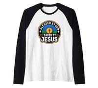 Blessed By God Saved By Jesus Raglan Baseball Tee