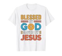 Blessed By God Saved By Jesus Value Graphic T-Shirt, Men, White, M