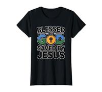 Blessed By God Saved By Jesus Value Graphic T-Shirt, Women, Black, M