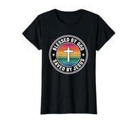 Blessed By God Saved By Jesus Value Graphic T-Shirt, Women, Black, S