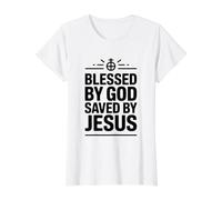 Blessed By God Saved By Jesus Value Graphic T-Shirt, Women, White, XS