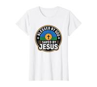 Blessed By God Saved By Jesus Value Graphic T-Shirt, Women, White, XS