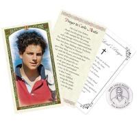 Blessed Carlo Acutis Prayer Card - Laminated Saint Carlo Acutis Holy Card, Made in Italy Carlo Acutis Token, The Lord's Prayer - Patron Saint of the Internet Set - 3 Items