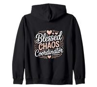 Blessed Chaos Coordinator Mom Life Hearts Zip Hoodie