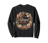 Blessed Family Floral Wreath Rustic Autumn Leaves Matching Sweatshirt