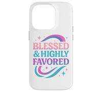 Blessed & Favored Christian Pastel Rainbow Retro Y2K White Case for iPhone 14 Pro