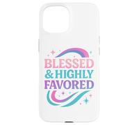 Blessed & Favored Christian Pastel Rainbow Retro Y2K White Case for iPhone 15