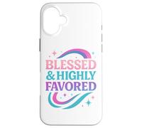 Blessed & Favored Christian Pastel Rainbow Retro Y2K White Case for iPhone 16 Plus