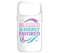 Blessed & Favored Christian Pastel Rainbow Retro Y2K White Case for iPhone 17 Pro Max