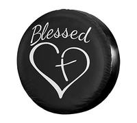 Blessed Heart With Cross Spare Wheel Cover Waterproof Spare Tire Cover Sun-Proof Auto Tyre Covers Universal For Rv Most Vehicles Suv 16inch