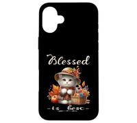 Blessed Is Best Fall & Autumn Cute White Vintage Kitty & Hat Case for iPhone 16 Plus