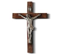 Blessed is She Crucifix Wall Cross - 8 Inch Dark Brown Wooden Catholic Crucifix for Home Decor