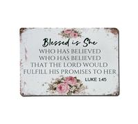 Blessed Is She Floral Scripture Print Metal Tin Sign Plaque