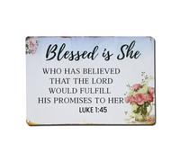 Blessed Is She Scripture Verse Metal Tin Sign Plaque