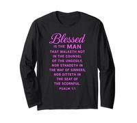 Blessed is The Man Psalm 1:1 Bible Verse Scripture Prayer Long Sleeve T-Shirt