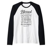 Blessed is The Man Psalm 1:1 Bible Verse Scripture Prayer Raglan Baseball Tee