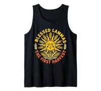 Blessed Lammas The First Harvest Sun Face Linocut Wiccan Tank Top