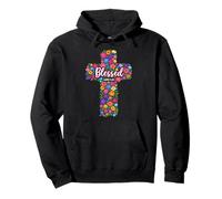 Blessed Luke 1:45 Christian Floral Cross Worship Religion Pullover Hoodie