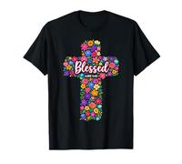 Blessed Luke 1:45 Christian Floral Cross Worship Religion T-Shirt