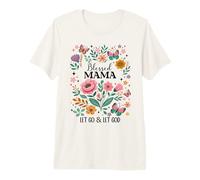 Blessed Mama Floral Christian Butterfly Let Go and Let God Premium T-Shirt