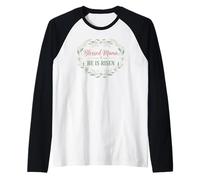 Blessed Mama He is Risen Christian Easter Design Raglan Baseball Tee