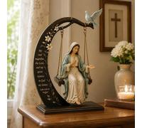 Blessed Mary Cradle Swing Ornamen, Virgin Mary Statue, Tabletop Decor, Figurine with Dove and Scripture Verse, Christian Home Decoration for Prayer Room Church (A#)