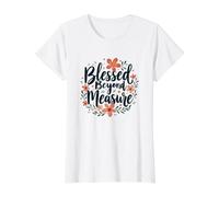Blessed Measure Simple Floral Wreath Inspirational Design Value Graphic T-Shirt, Women, White, L