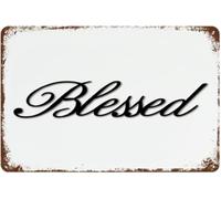 Blessed Metal Signs Cursive Word Art Black Letters Farmhouse Wall Decor Gate Initial Word Cutout Sculptures Aluminum Metal Sign For Kitchen Gift For Women Men 8x12 Inch