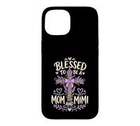 Blessed Mom Mimi Lavender Cross Case for iPhone 15