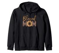 Blessed Mom Sunflower Leopard Print Design Zip Hoodie