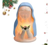 Blessed Mother Mary - Prayer Statue Of The Virgin With Blue Veil Rose, Warm Light | Religious Accent Lamp For Home For Mother's Day, Gift Artists