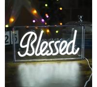 Blessed Neon Signs for Countertop,LED Blessed Neon Lights Marquee Letter Lightbox Neon Sign Decorative Lamp for Party Desk Bedroom Home Birthday Art Decoration,USB Powered 11.8"*5.9"*1.7"（White）