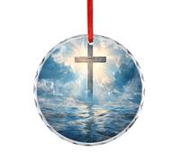 Blessed over The Ocean Printed Hanging Ornament Glass Round Christmas Pendants Decorative Xmas Tree