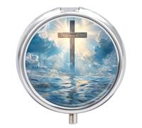 Blessed Over The Ocean Travel Pill Organizer Portable Round Dispensers Medicine Case Daily Compartments for Easy Access